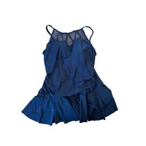 Black one piece swim dress‎ high mesh cut out goddess neckline